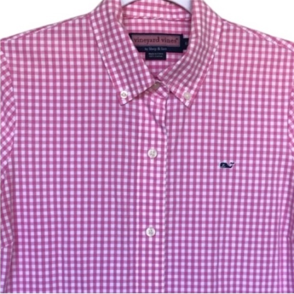 Vineyard Vines Pink Checkered Print Button Down Gingham Shirt Size 6 - Picture 1 of 7